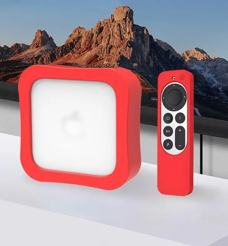 1 Set Silicone Case   Remote Cover for 2022 Apple TV 4K Wi-Fi TV Box Remote Cover- Red