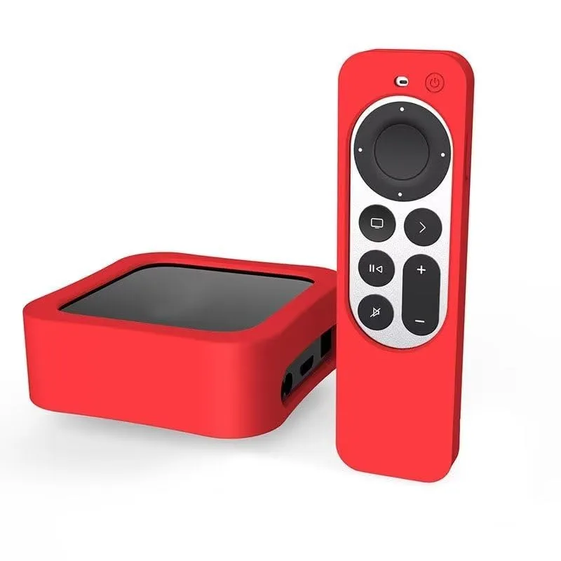 1 Set Silicone Case   Remote Cover for 2022 Apple TV 4K Wi-Fi TV Box Remote Cover- Red