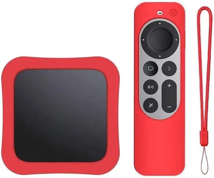 1 Set Silicone Case   Remote Cover for 2022 Apple TV 4K Wi-Fi TV Box Remote Cover- Red