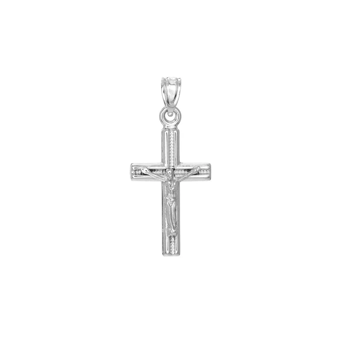 10K White Gold Textured Crucifix Pendant