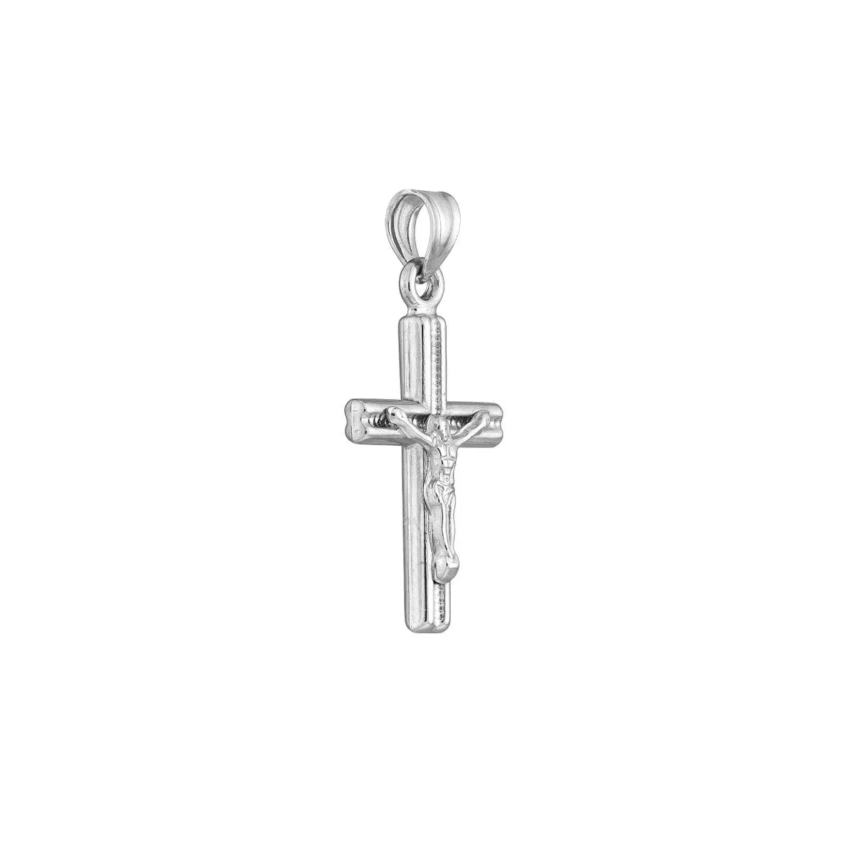 10K White Gold Textured Crucifix Pendant