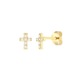 14K Gold 0.10tcw Diamond Cross Stud Earrings