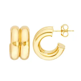 14K Gold 15mm Small Double Hoop Earrings