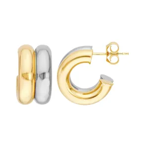 14K Two Tone Gold 15.00mm Small Double Open Hoop Earrings