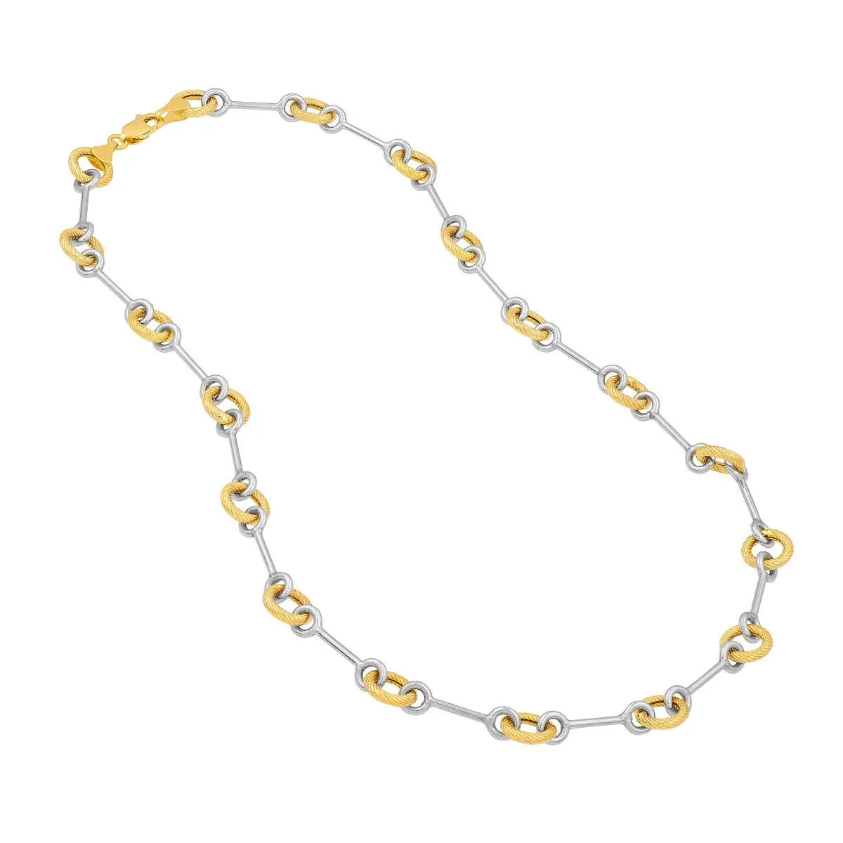 14K Two-Tone Gold Alternating Textured Link Necklace