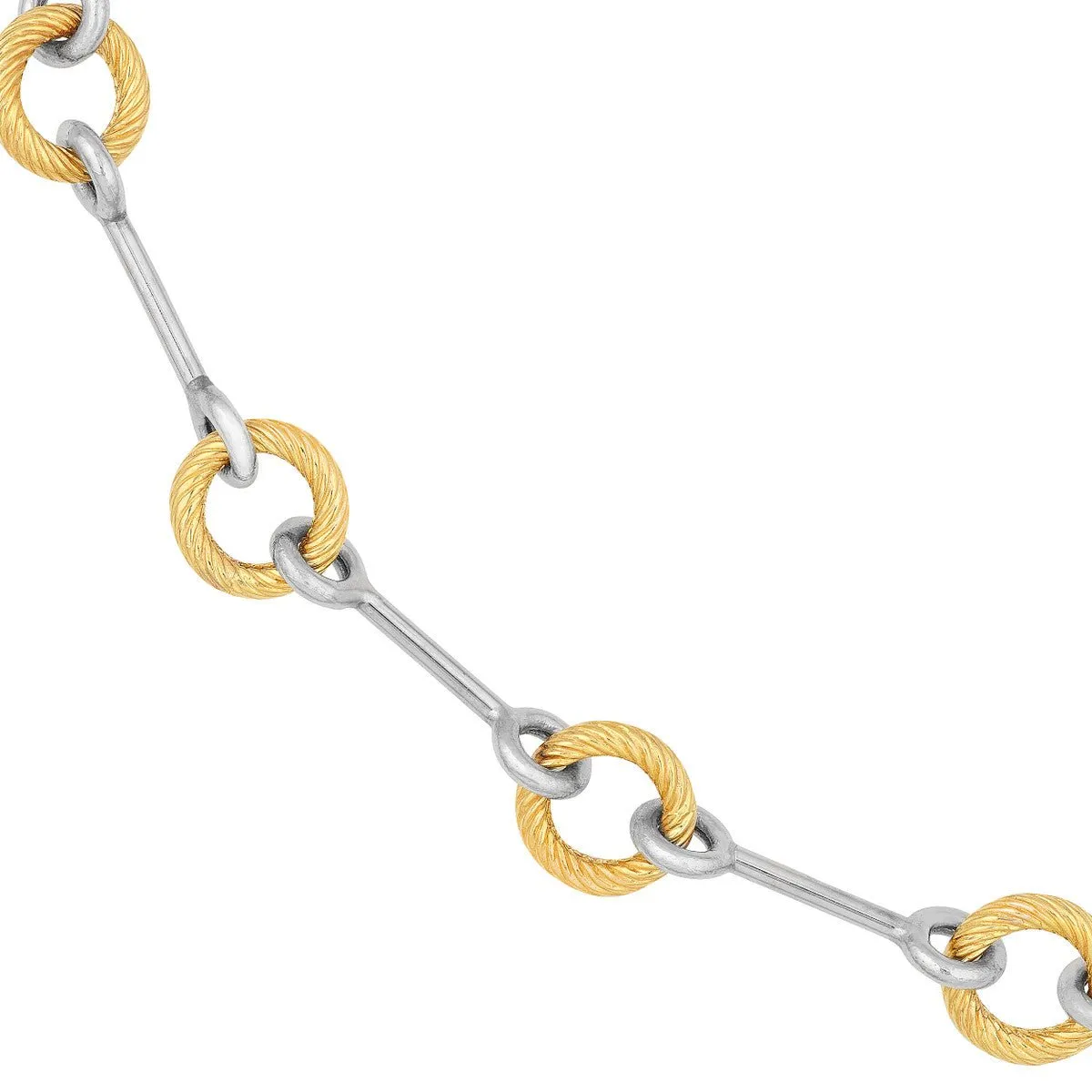 14K Two-Tone Gold Alternating Textured Link Necklace