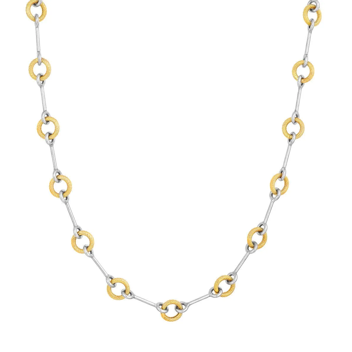 14K Two-Tone Gold Alternating Textured Link Necklace