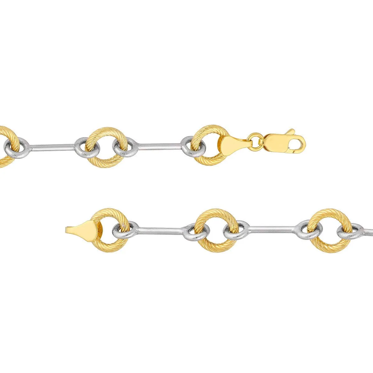 14K Two-Tone Gold Alternating Textured Link Necklace