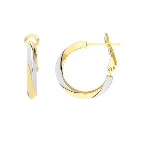 14K Two-Tone Gold Knife Edge Omega Back Hoops