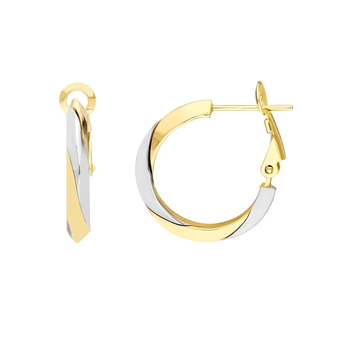 14K Two-Tone Gold Knife Edge Omega Back Hoops