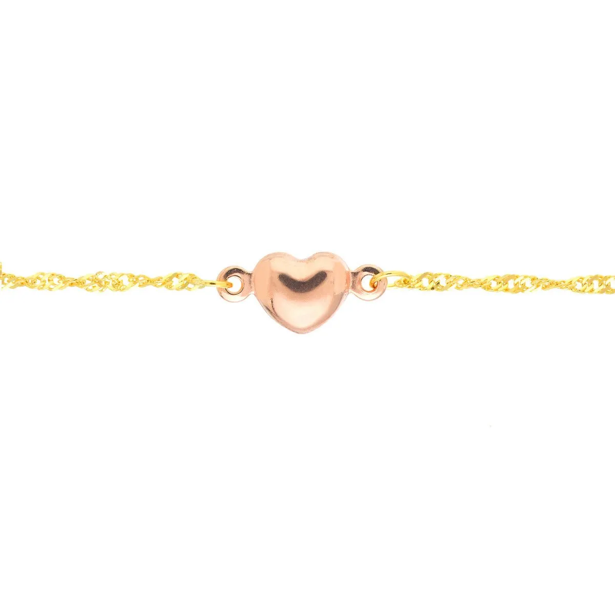 14K Two-Tone Gold Rose Heart Trio Adjustable Anklet