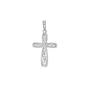 14K White Gold Framed Vine Cross Pendant