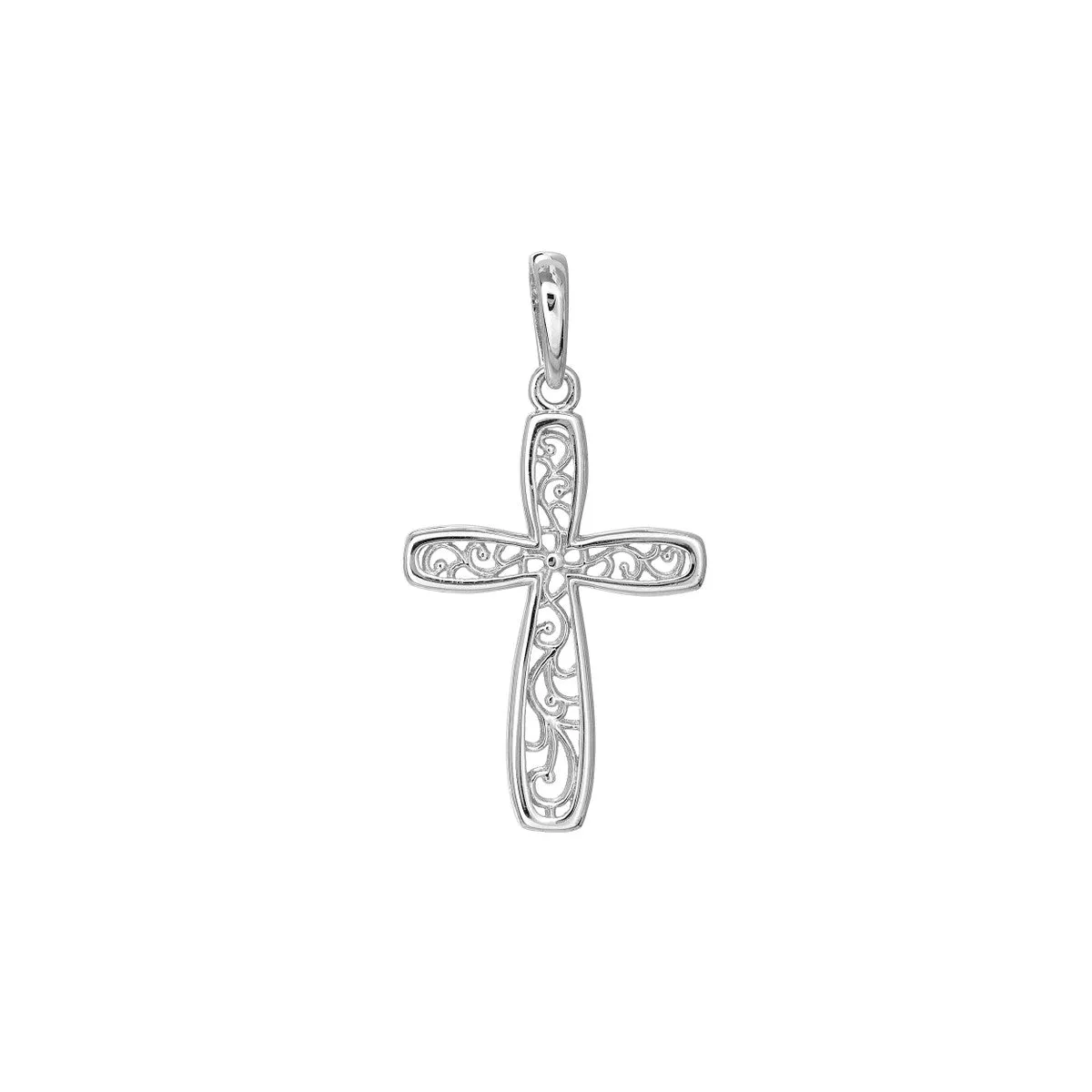 14K White Gold Framed Vine Cross Pendant