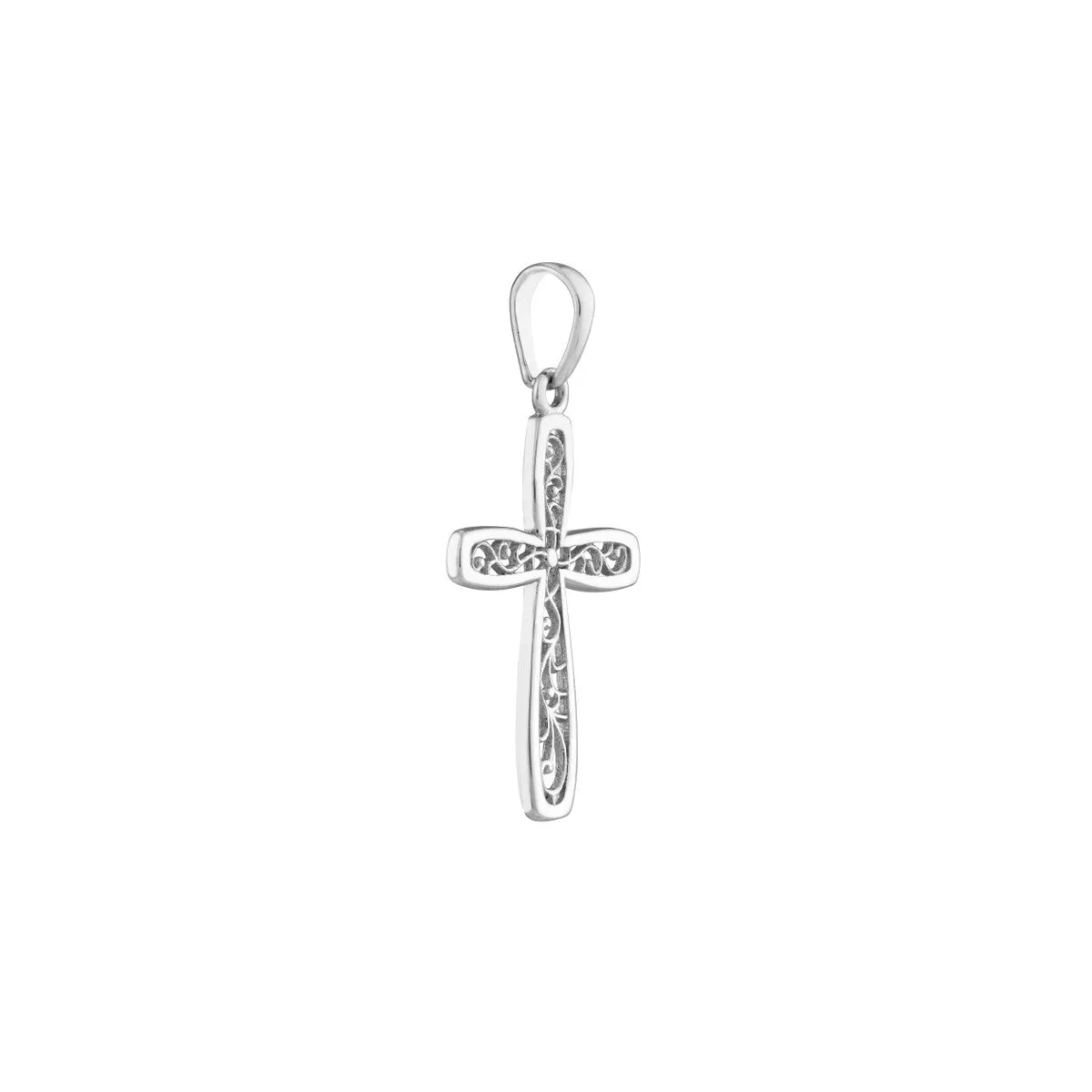 14K White Gold Framed Vine Cross Pendant