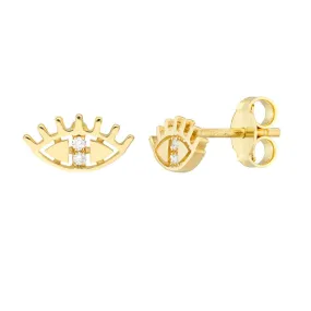 14K Yellow Gold 0.03ct Diamond Evil Eye Stud Earrings