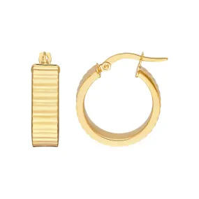 14K Yellow Gold 15.00mm Line Round Hoop Earrings