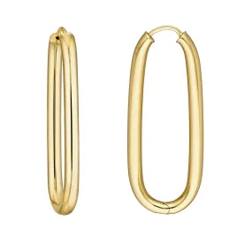 14K Yellow Gold 38.30mm Oval Round Hoop Hinged Earrings