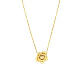 14K Yellow Gold 3D Rose Station Necklace