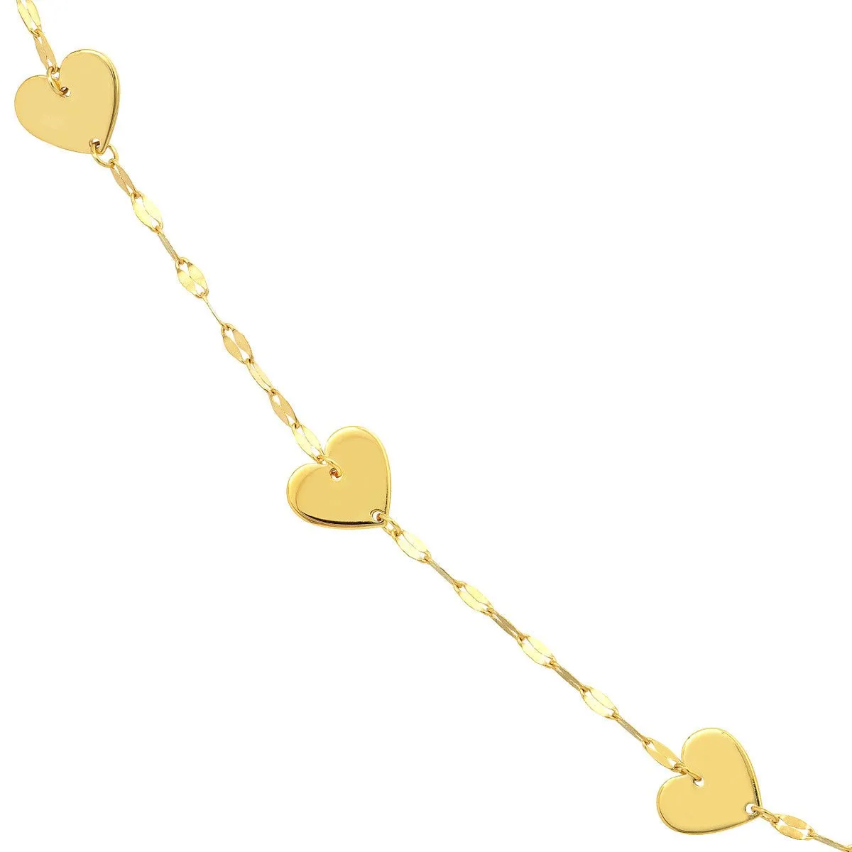 14K Yellow Gold Adjustable Five Heart Stations Necklace