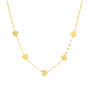 14K Yellow Gold Adjustable Five Heart Stations Necklace