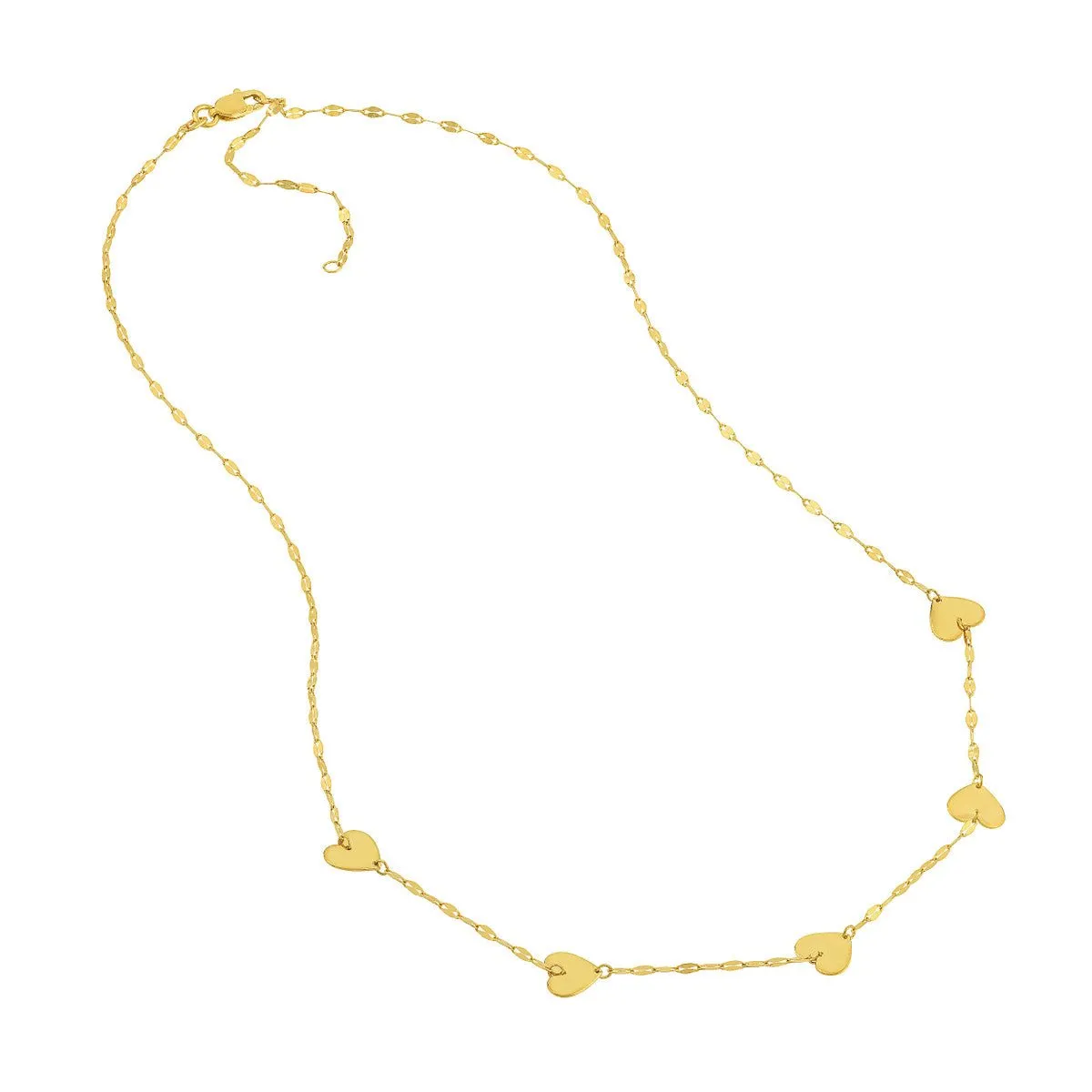 14K Yellow Gold Adjustable Five Heart Stations Necklace