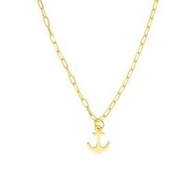 14K Yellow Gold Anchor Paper Clip Necklace