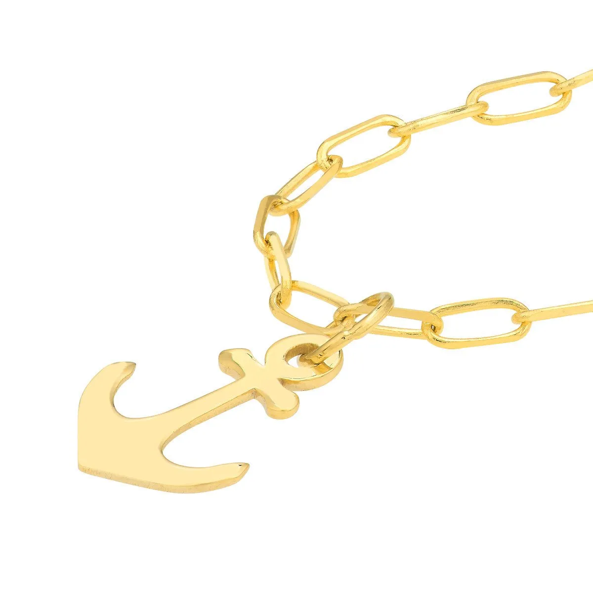 14K Yellow Gold Anchor Paper Clip Necklace