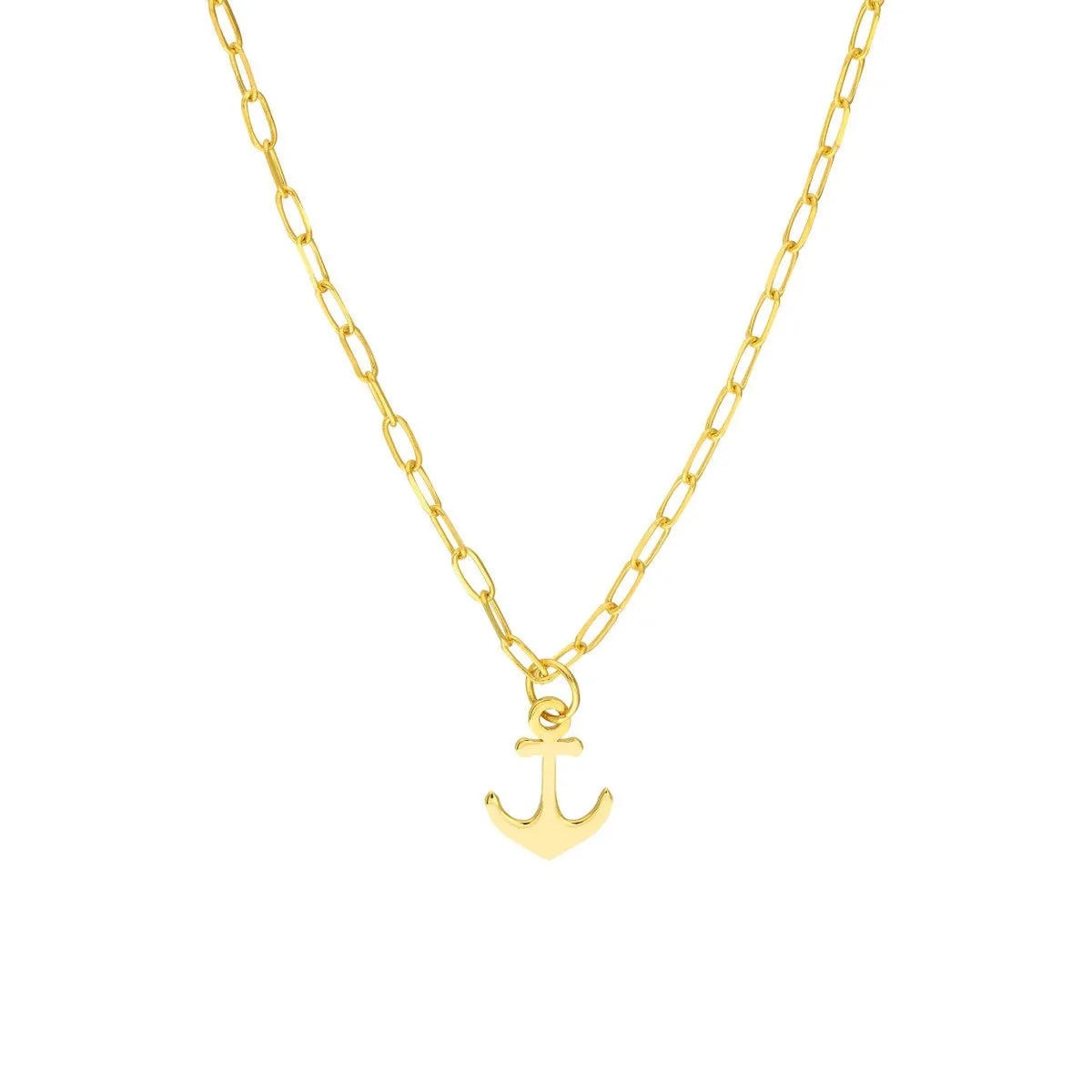 14K Yellow Gold Anchor Paper Clip Necklace