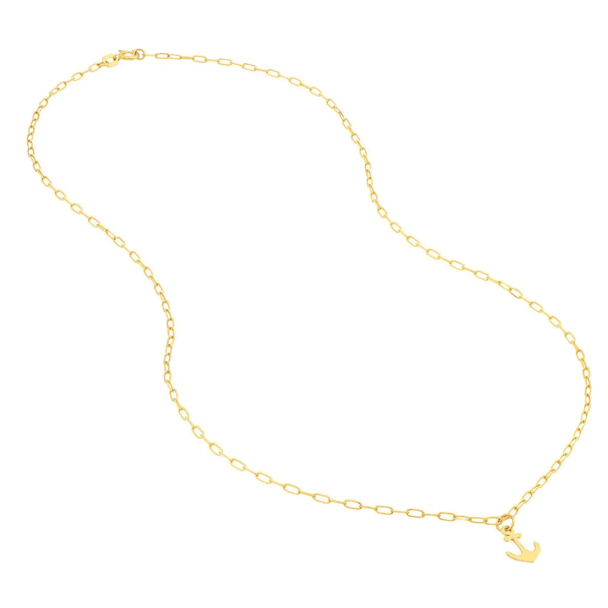 14K Yellow Gold Anchor Paper Clip Necklace