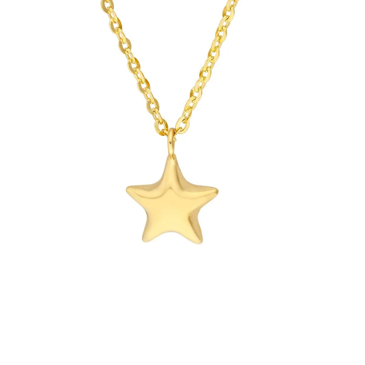 14K Yellow Gold Child's Puff Star Chain Necklace