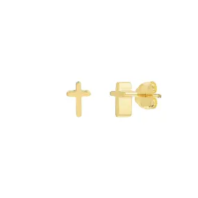 14K Yellow Gold Cross Profile Stud Earrings