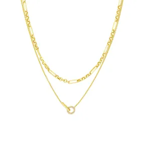 14K Yellow Gold Diamond Circle Duet Layered Necklace