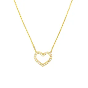 14K Yellow Gold Diamond Frame Heart Necklace