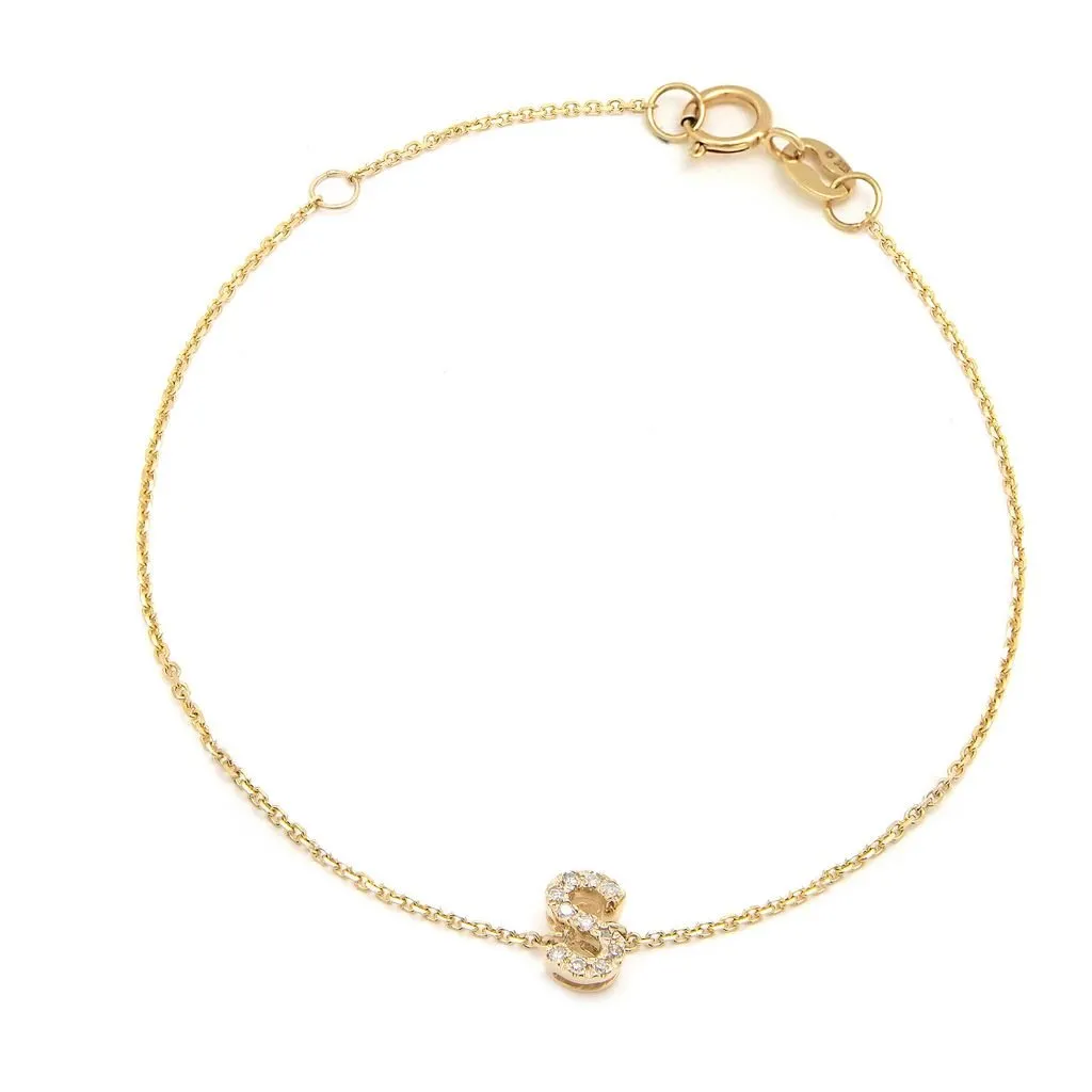 14K Yellow Gold Diamond Initial "S" Bracelet