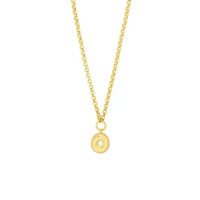 14K Yellow Gold Diamond Puff Charm Rolo Necklace