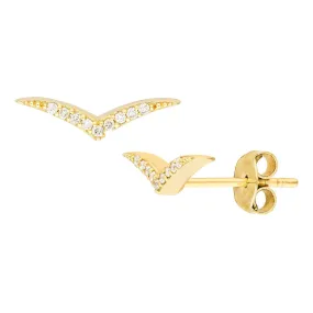 14K Yellow Gold Diamond Wing Micro Stud Earrings