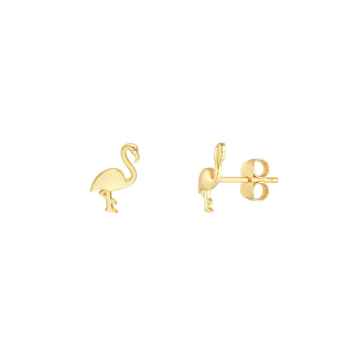 14K Yellow Gold Flamingo Stud Earrings