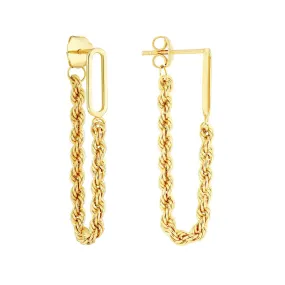 14K Yellow Gold Front to Back Paper Clip   Rope Chain Earrings