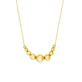 14K Yellow Gold Gradiant Round Bead Necklace