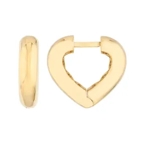 14K Yellow Gold Heart Huggie Earrings