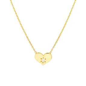 14K Yellow Gold Heart with Diamond Adjustable Necklace