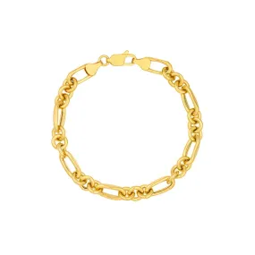 14K Yellow Gold Hollow Rolo Oval Link (3 1) Bracelet