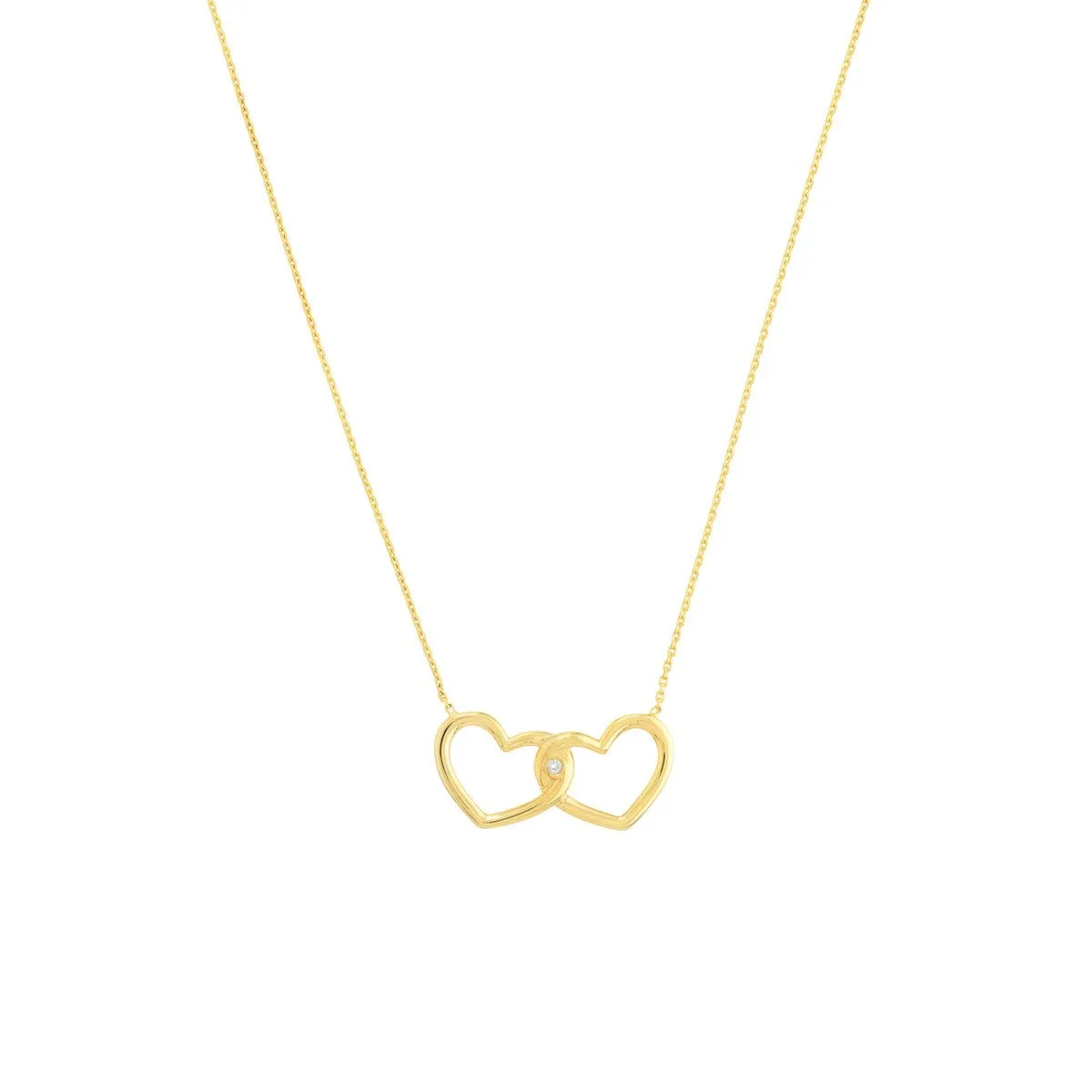 14K Yellow Gold Linked Open Hearts Adjustable Necklace