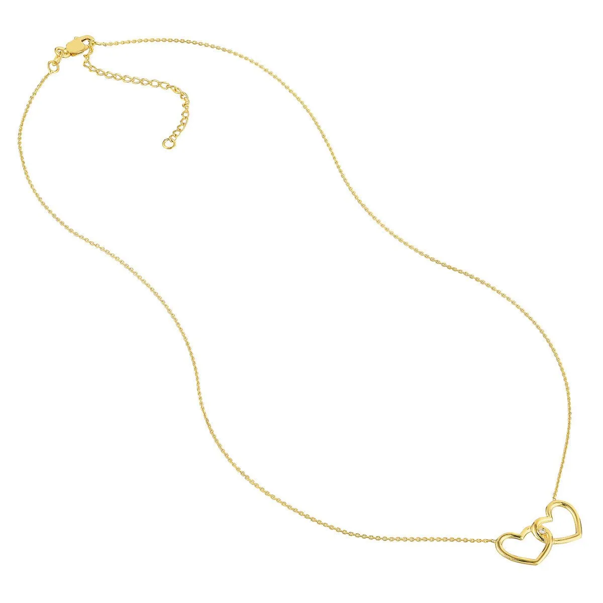 14K Yellow Gold Linked Open Hearts Adjustable Necklace