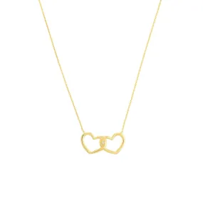 14K Yellow Gold Linked Open Hearts Adjustable Necklace