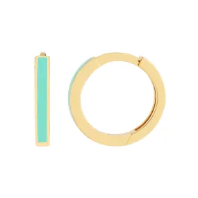 14K Yellow Gold Lt Turquoise Enamel Baby Hoop Earrings