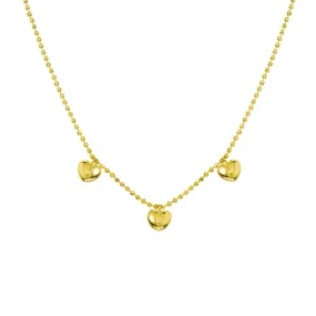 14K Yellow Gold Mommy Loves You Triple Puff Heart Adj. Necklace