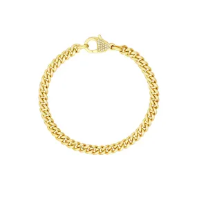 14K Yellow Gold Pave Diamond Pear Lock Curb Chain Bracelet