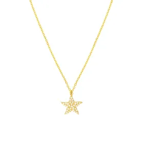 14K Yellow Gold Pave Diamond Starfish Necklace