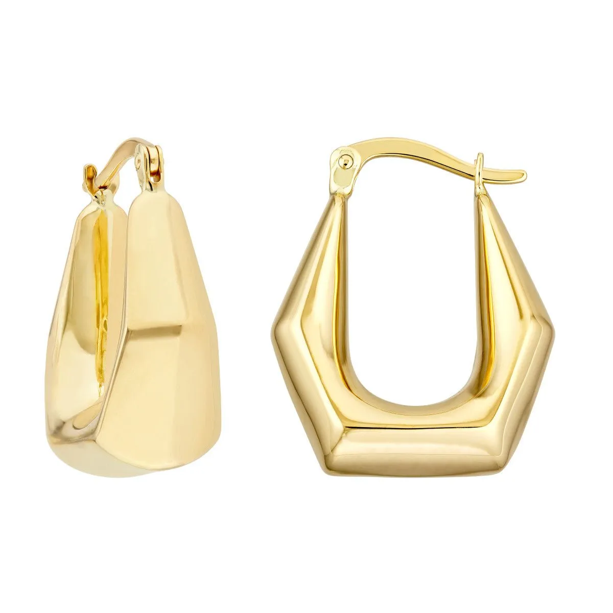 14K Yellow Gold Pentagon Oval Hoop Earrings